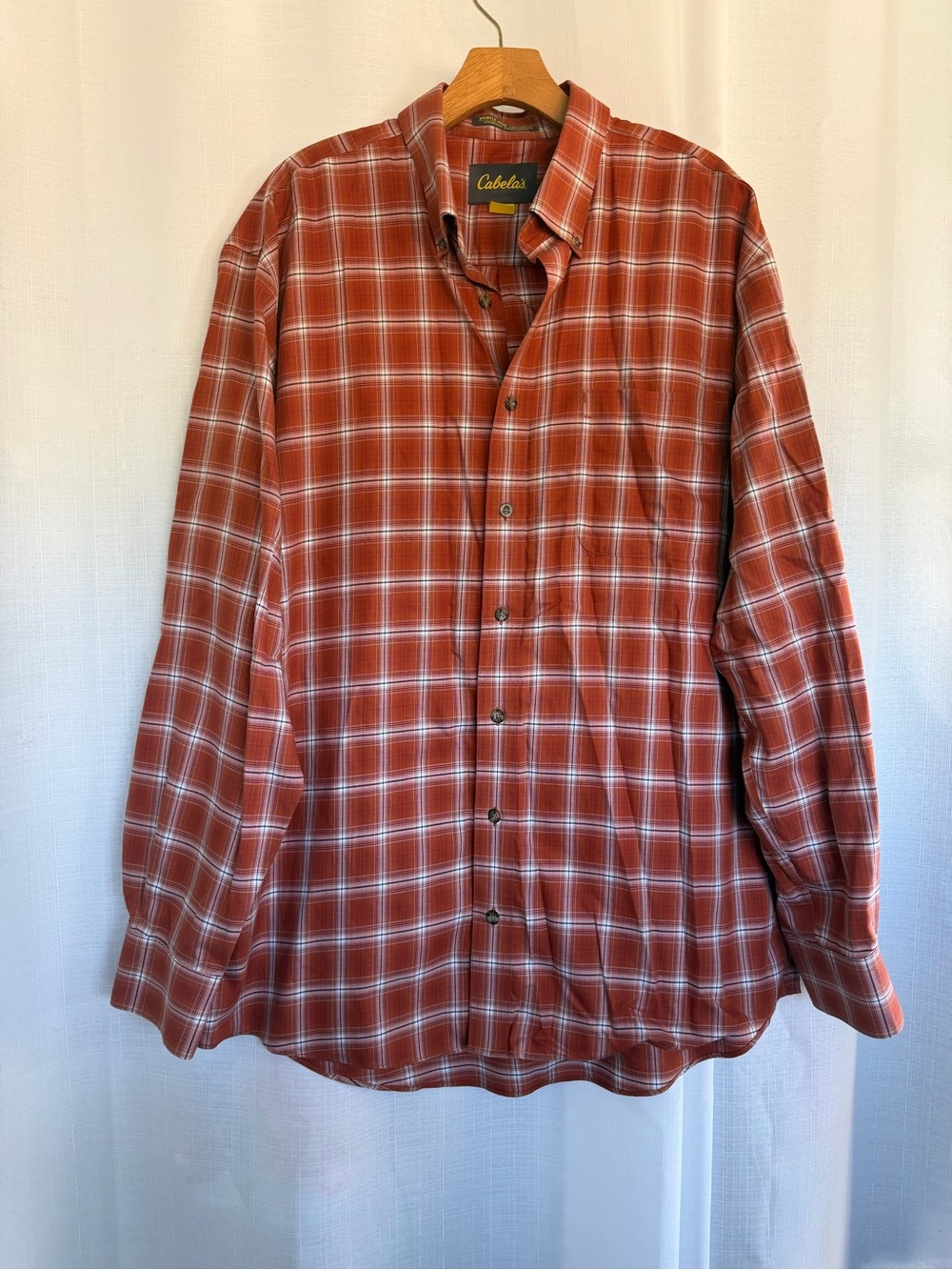 Cabela’s Men’s XL Tall Rust Plaid Wrinkle-Free Long Sleeve Button Down Shirt